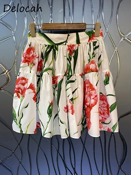 Delocah Висококачествени летни Дамски модни дизайнерски памучни поли с висока талия, мини-пола с флорални принтом, къси панталони в стил мозайка