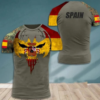 Тениска годишният актьор ветеран на испанската армия 3D печатни тениска мъжка мода с къс ръкав тениска на открито камуфлаж върховете на тис деца