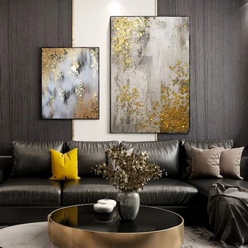 Абстрактна живопис върху платно със златно дърво, плакати и щампи с gilding, модерна стенни картина в скандинавски стил за декорация на дома в хола