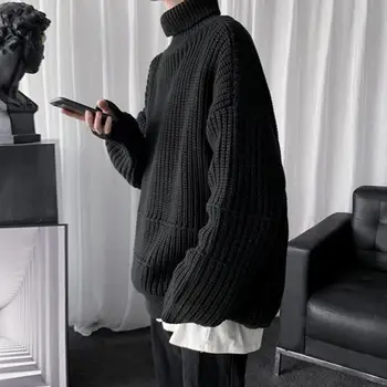 Зимен пуловер, удобен мъжки пуловер със средна дължина, топло вязаный пуловер с висока яка, еластична, не дава на свиване, за комфорт през зимата / есента, дебел