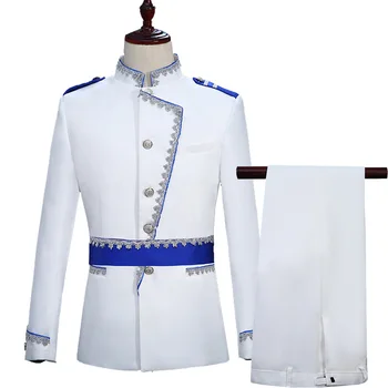 Комплект мъжки Сватбен костюм с костюм от Бял принц Елегантна униформа Мъж с костюм Castle Яке
