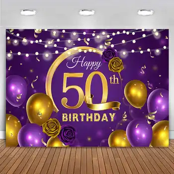 Фон за украса на парти с 50-годишнината, лилаво Злато за жени, на фона на банер с юбилей на петдесет, рождени дни, винил адаптивни