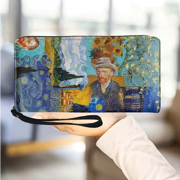 Модерно изкуство Печат на Ван Гог Персонализирани женски чантата си Гривна Клатч Чантата си за мобилен телефон, Дамски чанта за дреболии Органайзер за карти