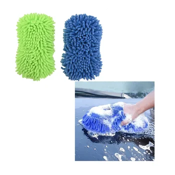 Здрава гъба за почистване на автомобила Зелено-синя Микрофибър от шенилна, гъба за миене на колата, четка за миене, възможност за многократно почистване на автомобила