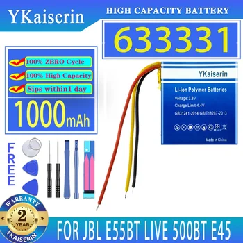 Батерия YKaiserin 633331 (3 лаймска болест) (753030) 1000 ма За JBL MP3 MP4 DVD E55BT LIVE 500BT E45 DVR Driving recorder Замени Bateria
